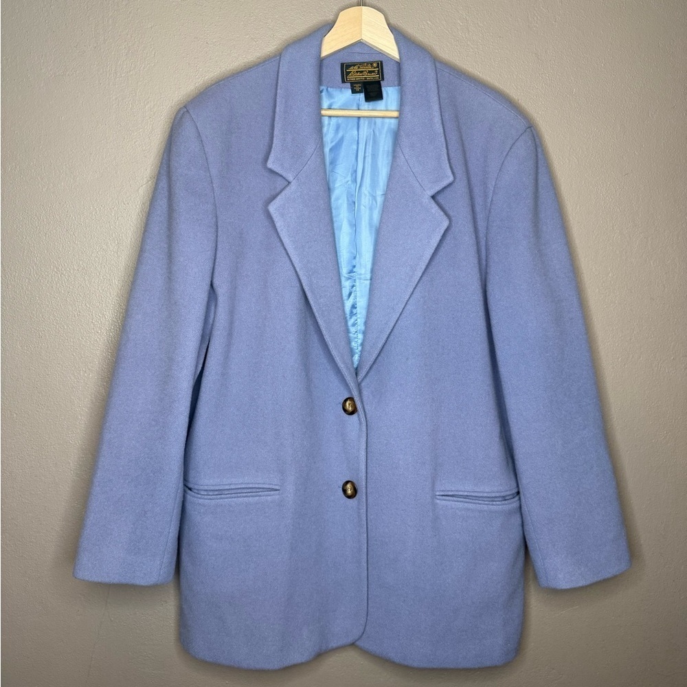 Eddie Bauer Vintage Periwinkle 100% Wool Pea Coat Women's Size XL Cottagecore
